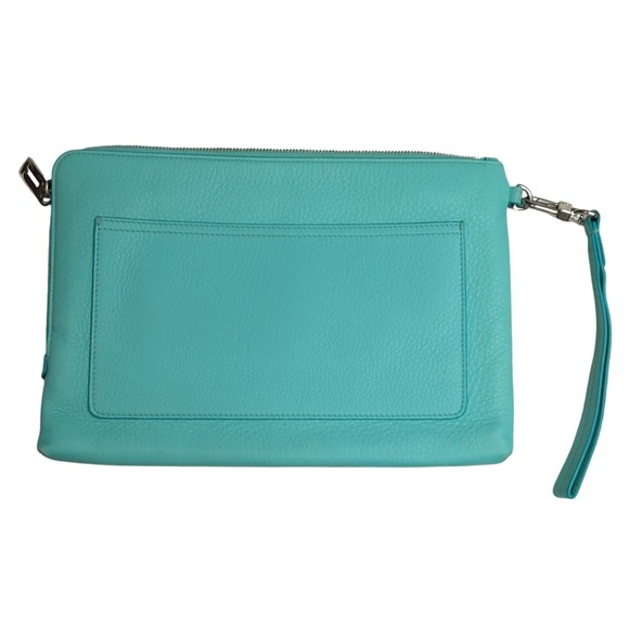 Tiffany & Co. Tiff. Blue Leather Signature Portfolio Clutch Italy *SOME WEAR - Picture 2 of 11